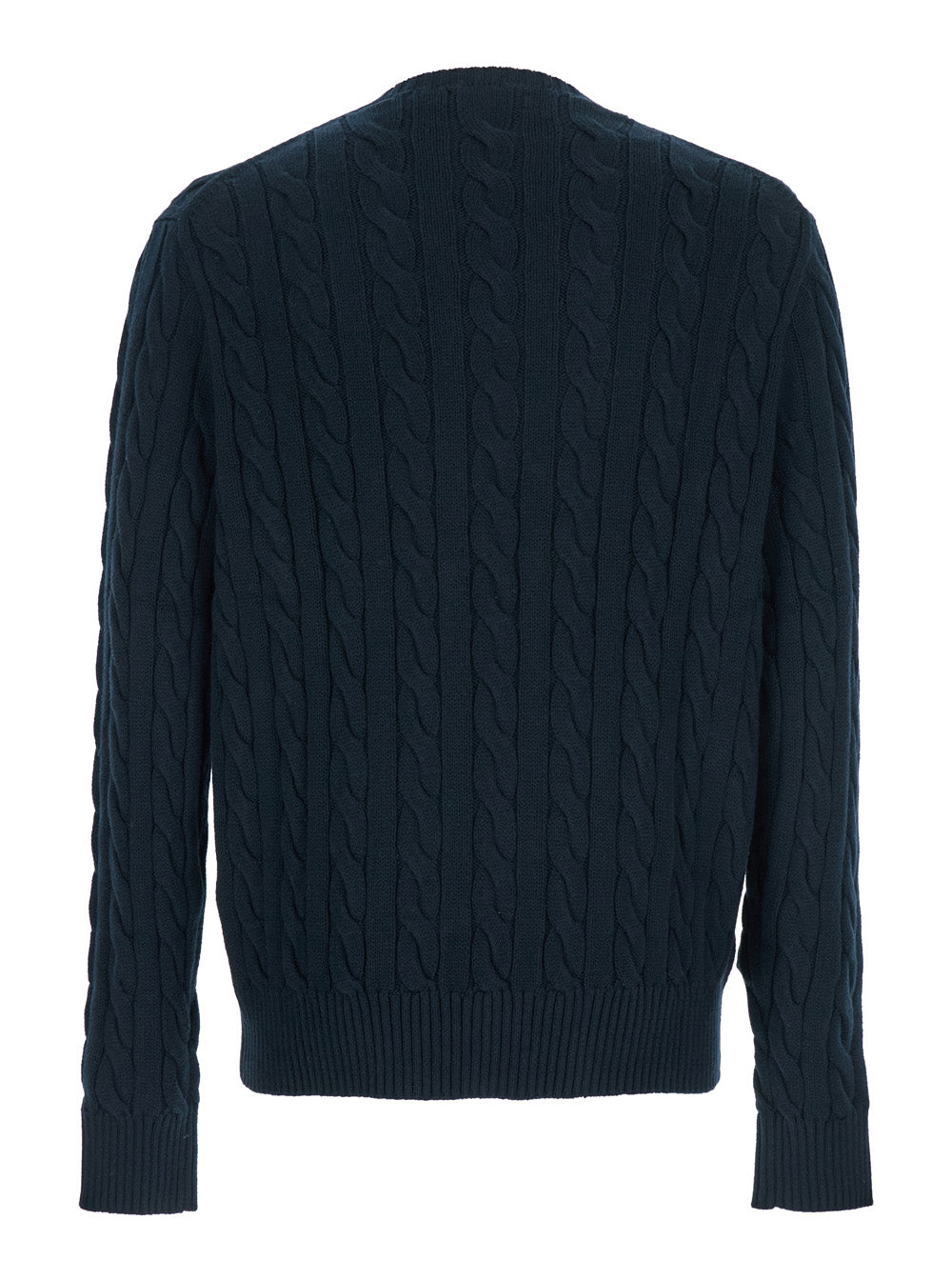 Crew Neck Sweater with Pony Embroidery on the Front and Intreccio in Blue for Men Blu Cotton Jersey