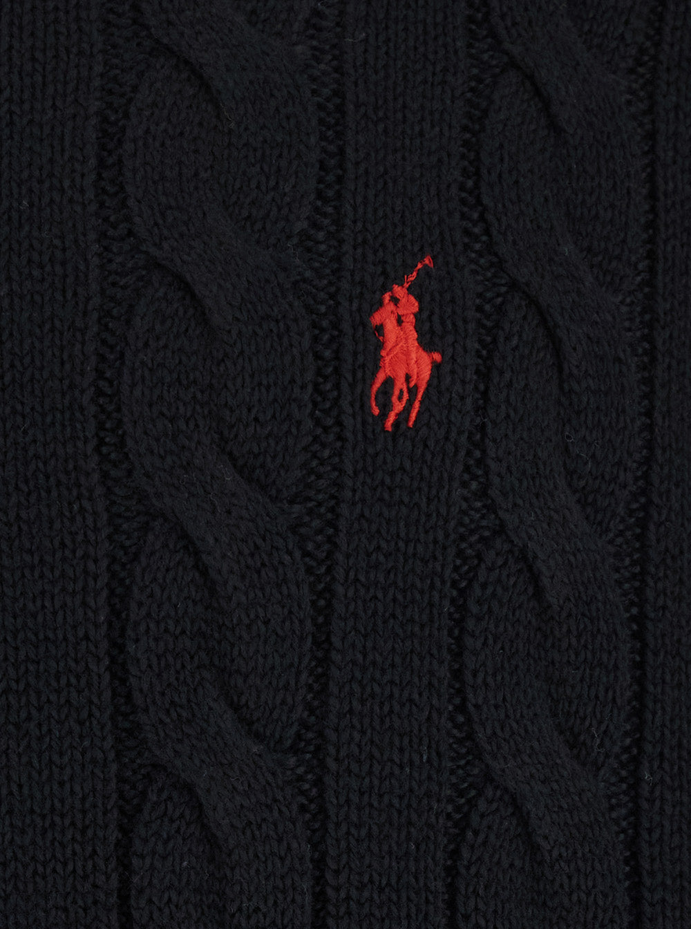 Black Crew Neck Sweater with Pony Logo on the Front in Cotton Man Jersey