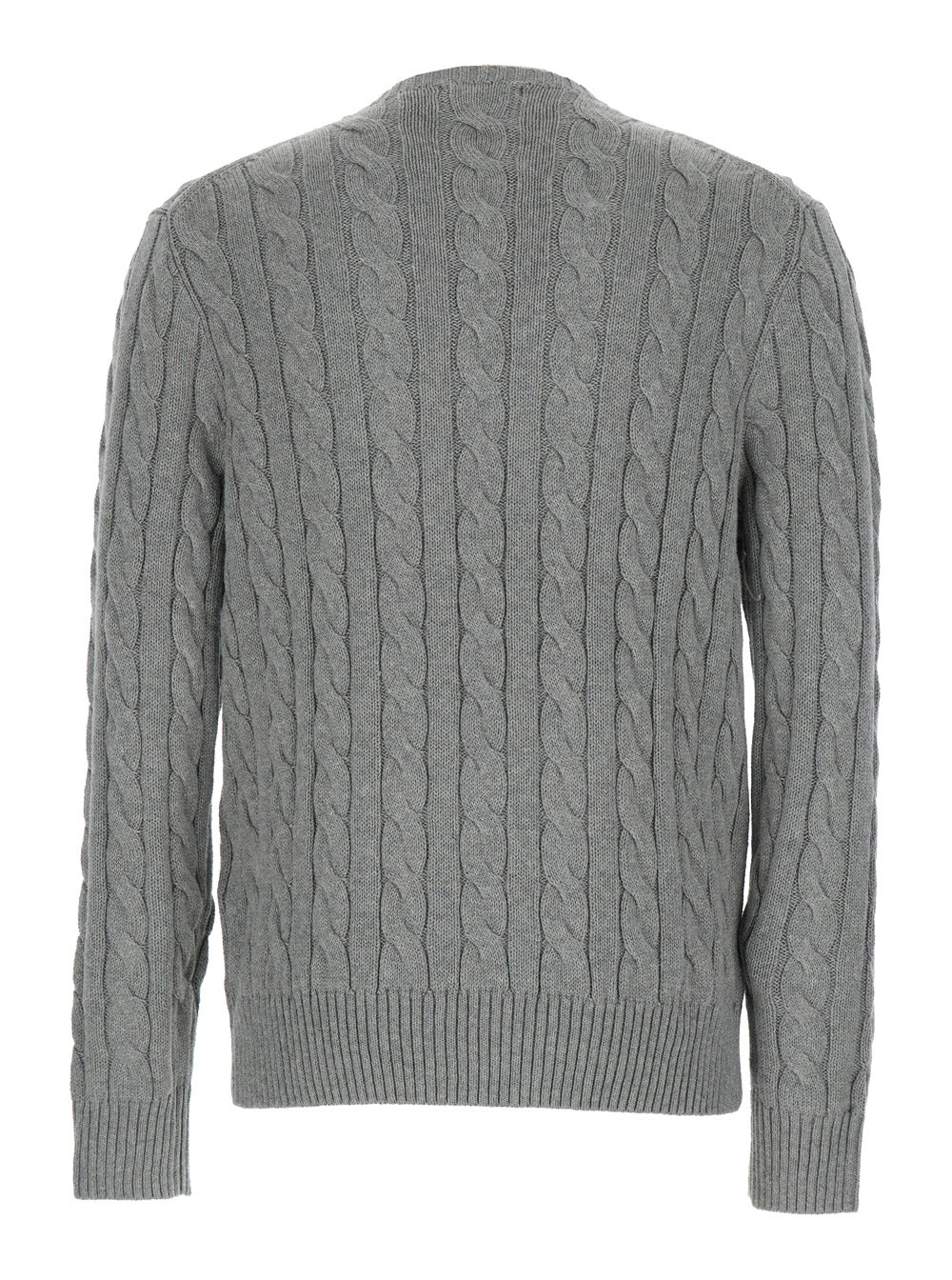 Grey Crewneck Sweater with Pony Embroidery on the Front and Cable Knit in for Women Jersey