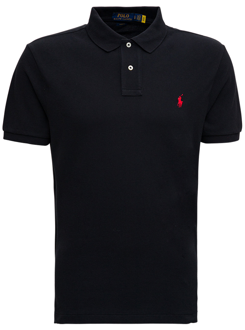Black Polo Shirt with classic collar and pony logo on the front in cotton for men Tshirts