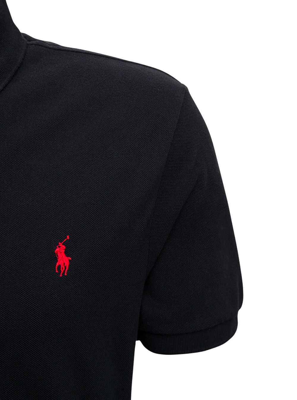 Black Polo Shirt with classic collar and pony logo on the front in cotton for men Tshirts