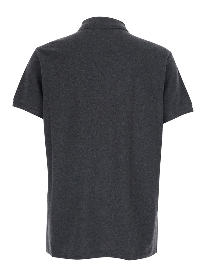 Grey Polo Shirt with Classic Collar and Pony Embroidery on the Front in Cotton for Men Tshirts