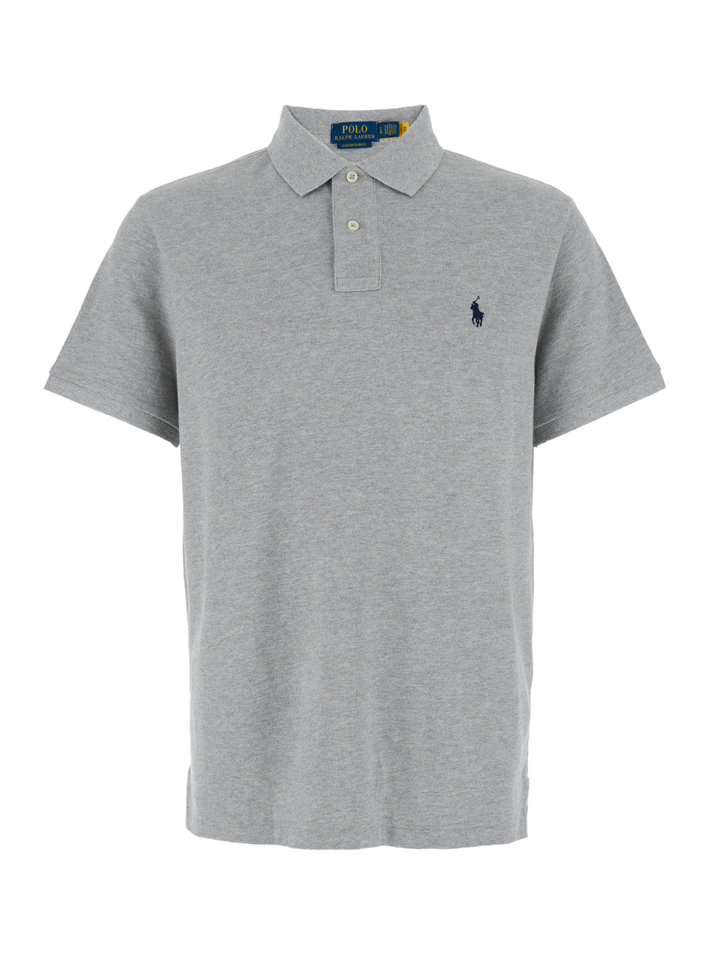 Grey Polo Shirt with Classic Collar and Pony Embroidery on the Front in Cotton for Men Tshirts