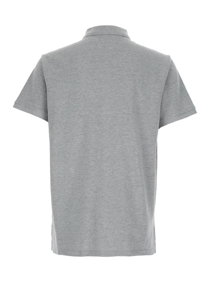 Grey Polo Shirt with Classic Collar and Pony Embroidery on the Front in Cotton for Men Tshirts