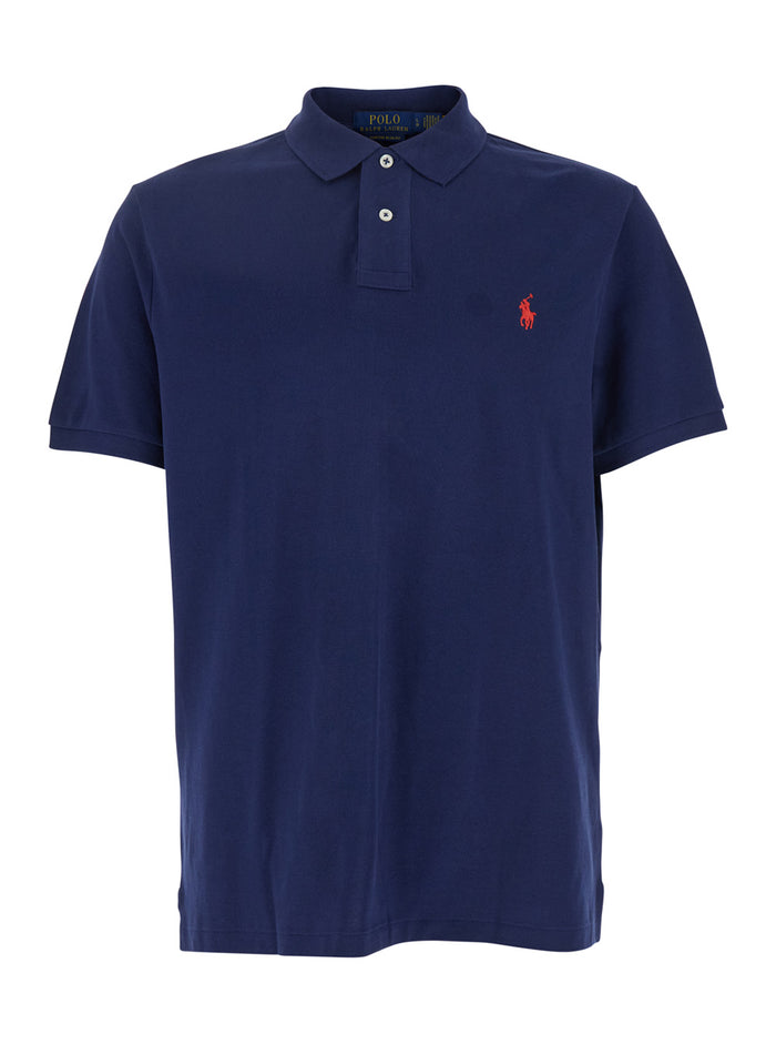 Custom Slim Fit Blue Polo Shirt with Pony Detail on the Front in Cotton for Men Blu Tshirts And