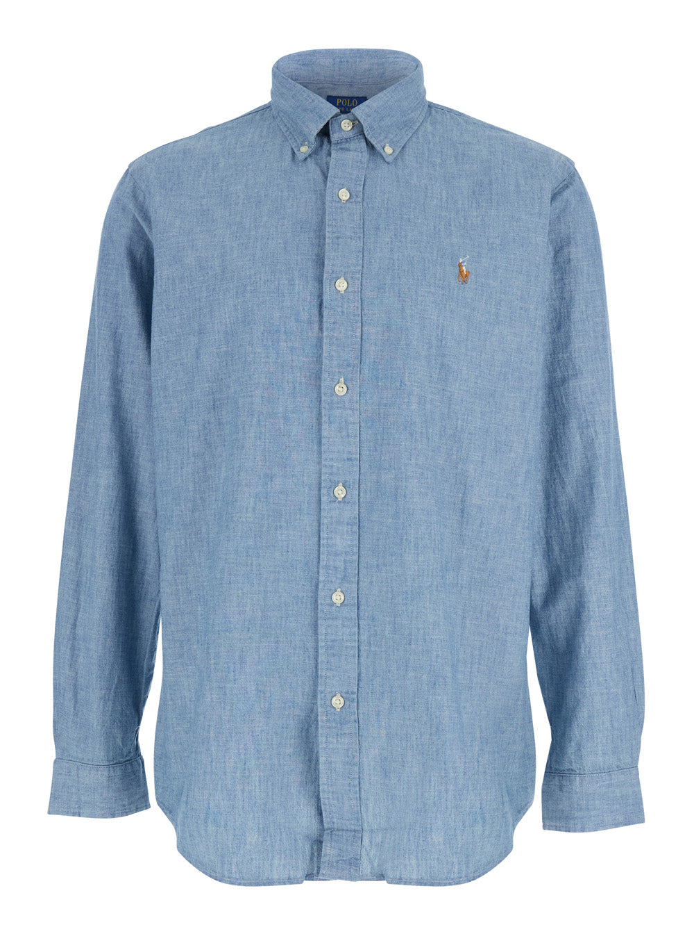 LONG SLEEVE SPORT SHIRT Blue with Button-Down Collar and Sleeves in Cotton for Men Light Blouses