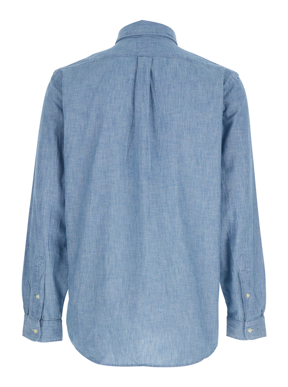 LONG SLEEVE SPORT SHIRT Blue with Button-Down Collar and Sleeves in Cotton for Men Light Blouses