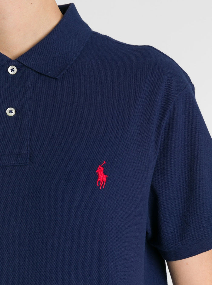 Blue Polo Shirt Slim Fit with Classic Collar and Pony Embroidery on the Front in Cotton Piquet for Men Blu Tshirts
