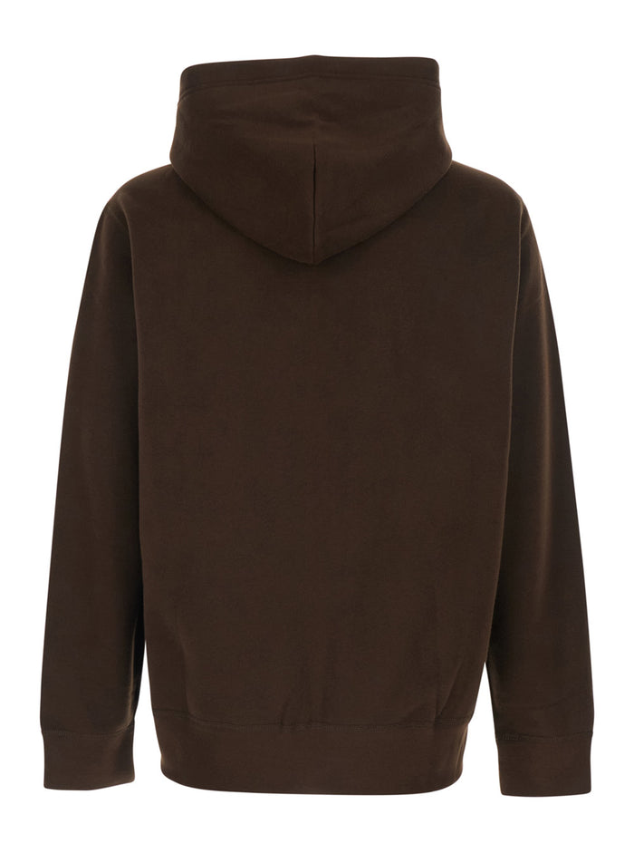 Brown Hooded Sweatshirt with Drawstring and Pony Embroidery on the Front in Cotton Blend for Men Recycled Polyester Sweatshirts