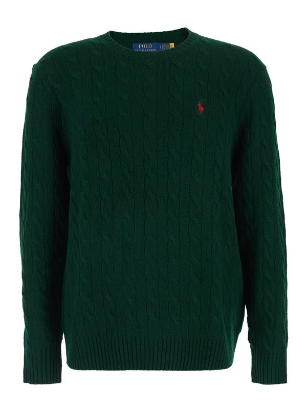 Crew Neck Sweater Green Wool-Cashmere Tops