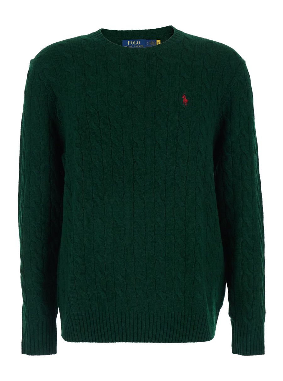 Crew Neck Sweater Green Wool-Cashmere Tops