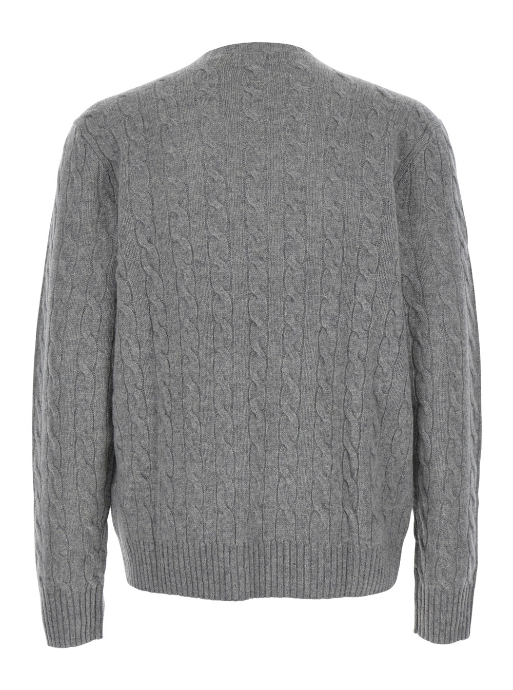 Crew Neck Sweater with Pony Embroidery on the Front and Knit in Wool Cashmere Gray Men Grey Jersey