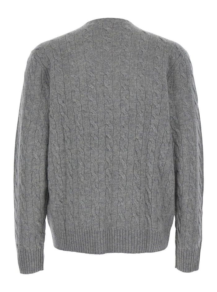 Crew Neck Sweater with Pony Embroidery on the Front and Knit in Wool Cashmere Gray Men Grey Jersey