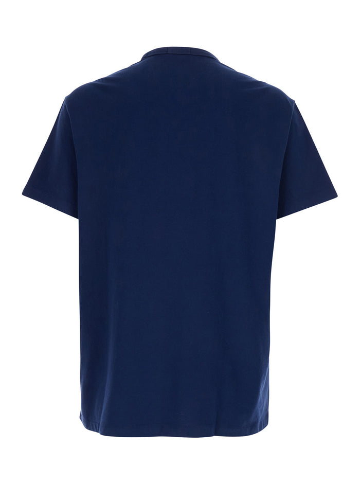 Classic Fit Blue T-Shirt Crew Neck with Pony Embroidery in Cotton Men Blu Tshirts And Polo Shirts