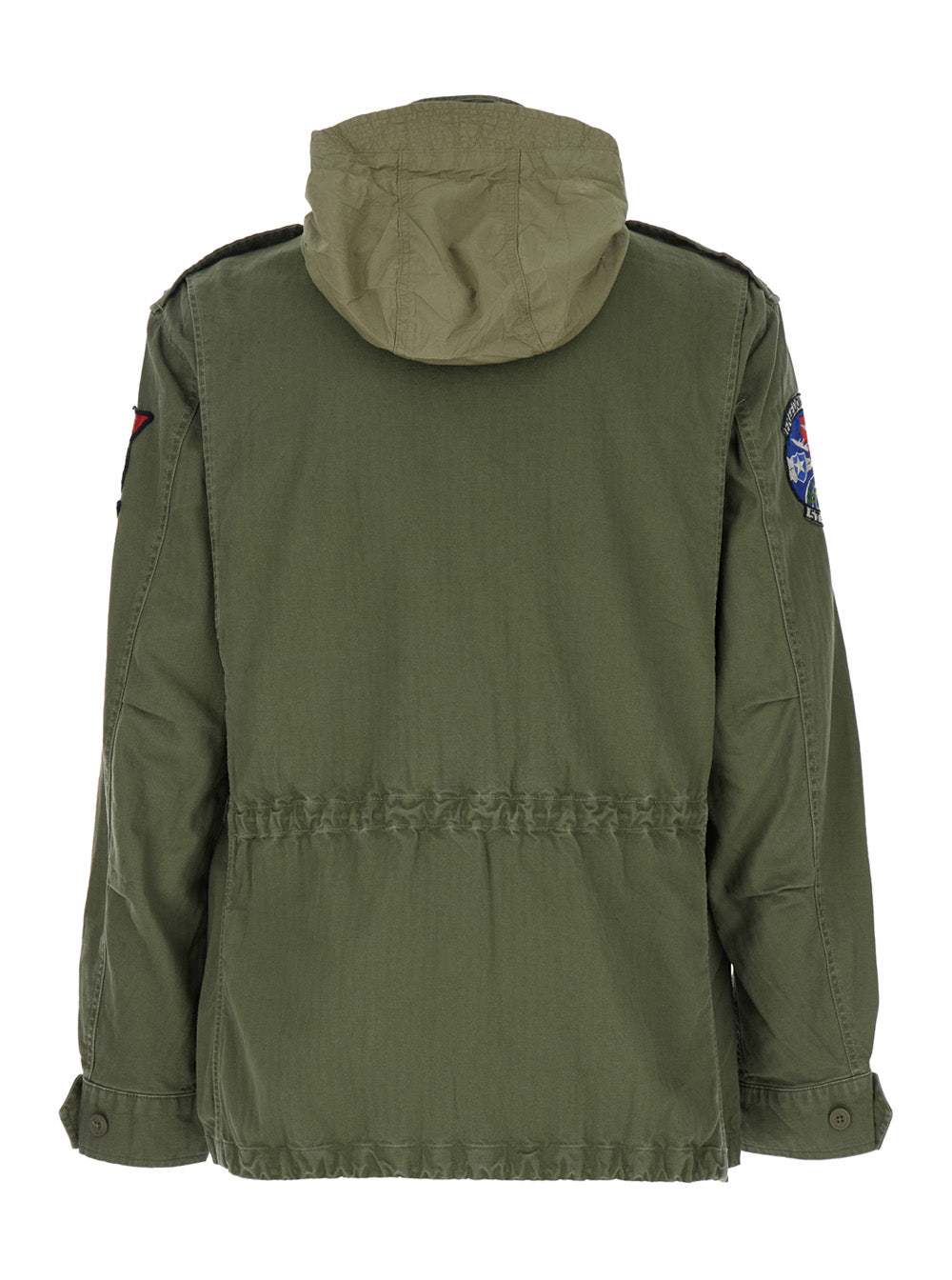 Green Jacket with Patches Applied on the Front and Sleeves in Cotton Man Outerwear
