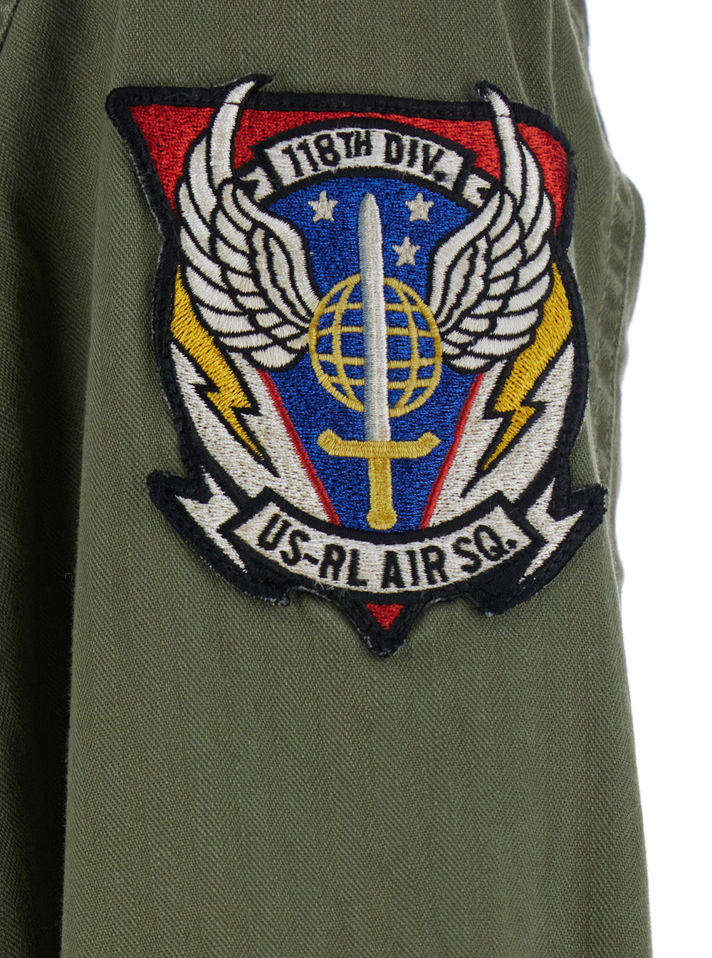 Green Jacket with Patches Applied on the Front and Sleeves in Cotton Man Outerwear