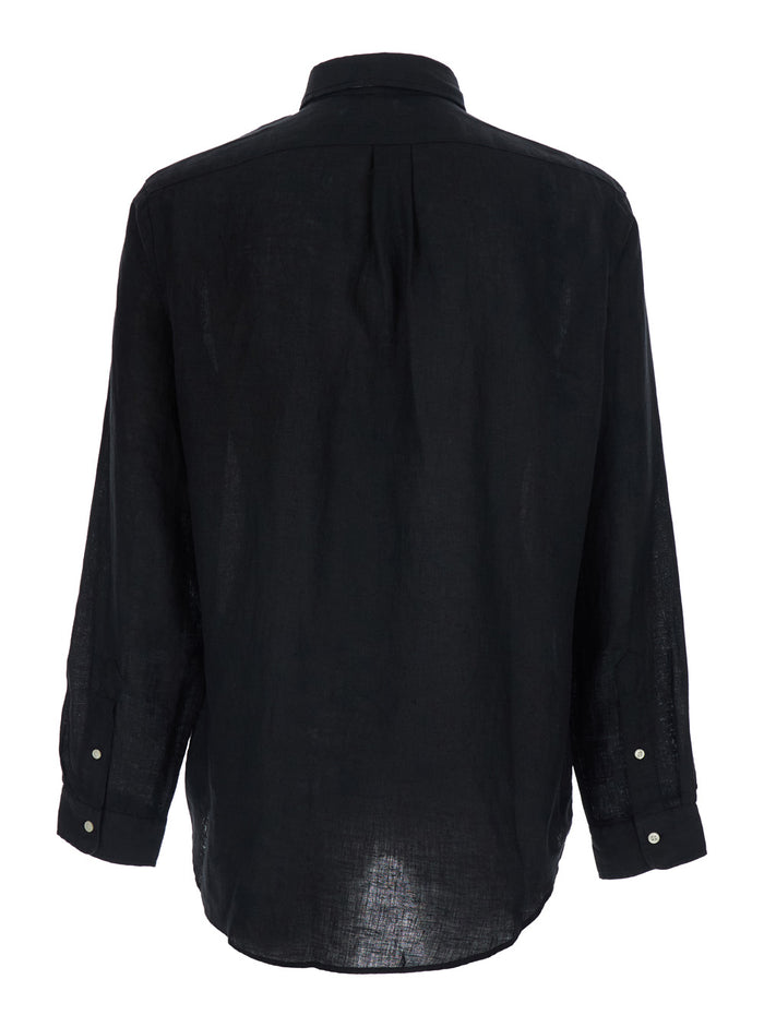 Linen Shirt Custom-Fit Black And Blouses