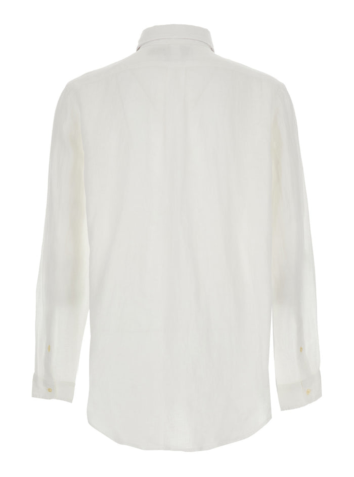 Custom-Fit White Shirt With Button-Down Collar And Logo On The Front Linen Man Blouses