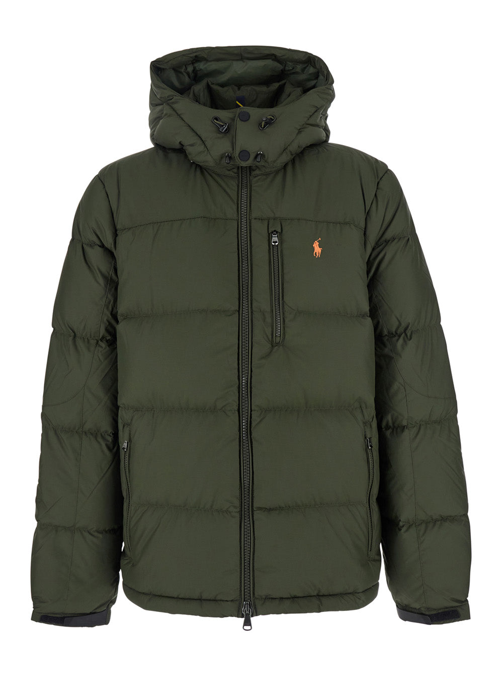 Gorham Green Down Jacket with Fixed Hood and Embroidered Pony Logo on the Front in Tech Fabric for Men Polyester