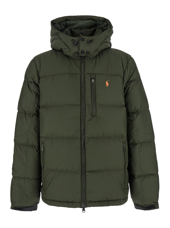 Gorham Green Down Jacket with Fixed Hood and Embroidered Pony Logo on the Front in Tech Fabric for Men Polyester