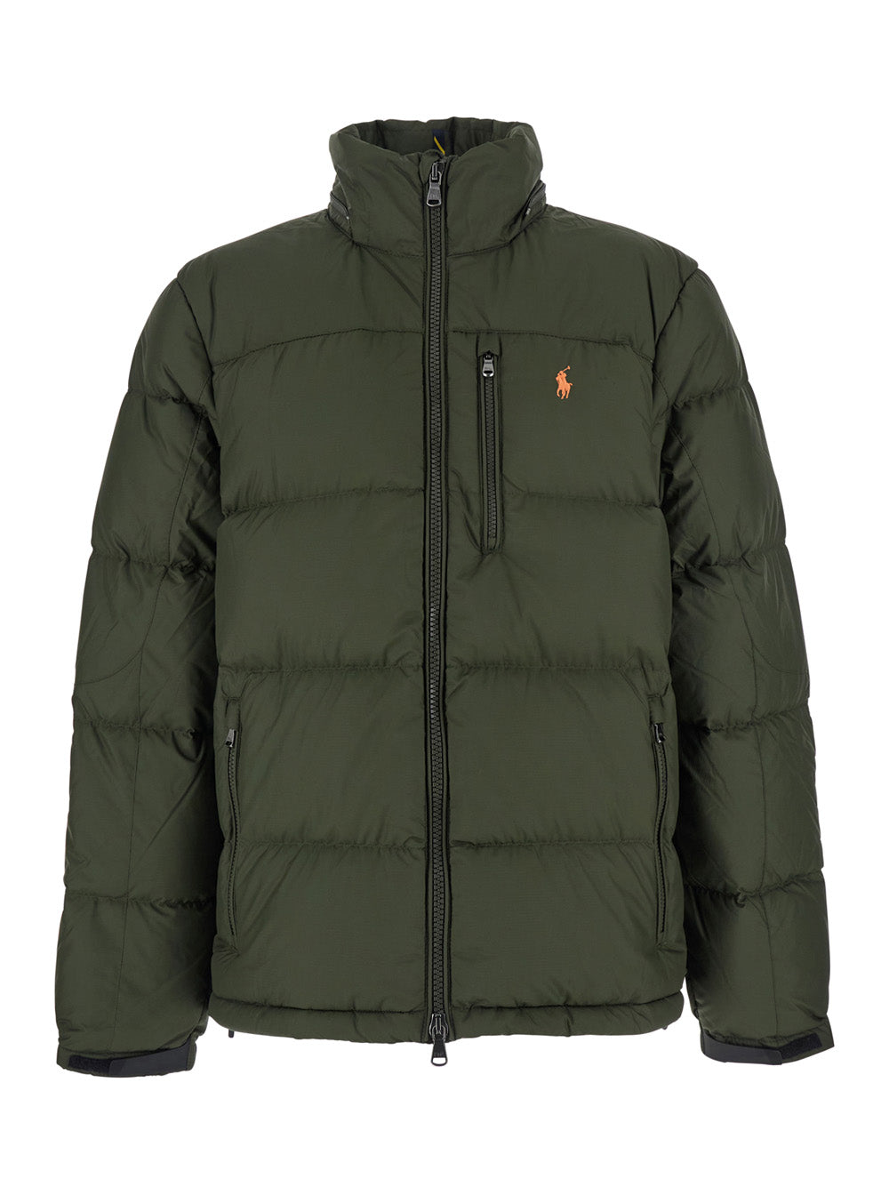 Gorham Green Down Jacket with Fixed Hood and Embroidered Pony Logo on the Front in Tech Fabric for Men Polyester