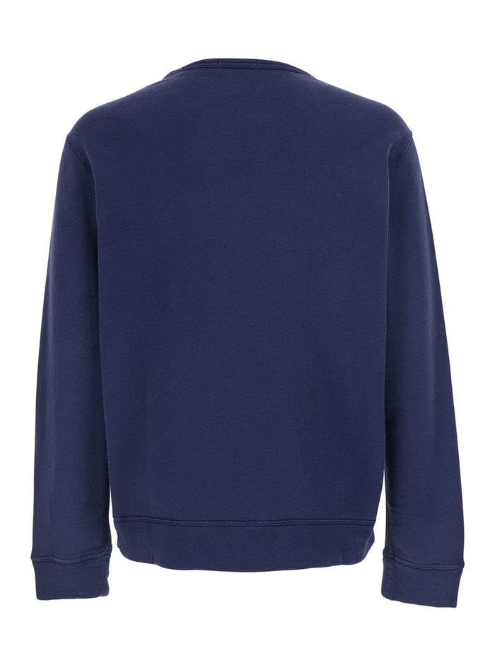 Blue Crewneck Sweatshirt with Embroidered Logo on the Front in Cotton Man Blu Sweatshirts