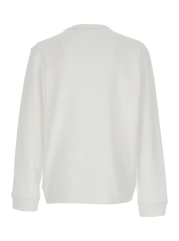 White Crewneck Sweatshirt with Embroidered Logo on Front in Cotton Man Polyester Sweatshirts
