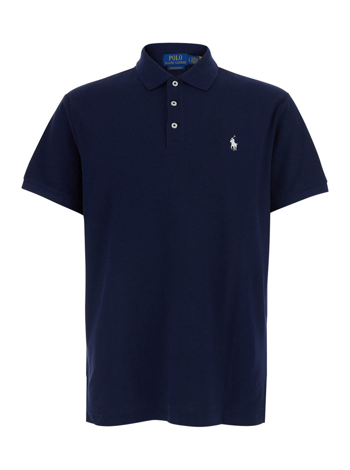 Blue Polo Shirt with Classic Collar and Pony Embroidery on the Front in Cotton for Men Blu Tshirts