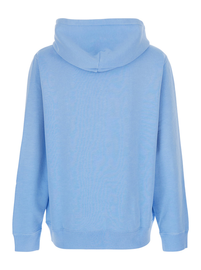 Light Blue Hoodie with Fixed Hood and Bear Logo on the Front in Cotton for Men Sweatshirts