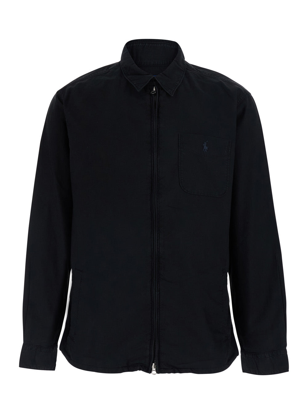 Black Jacket with Zip Closure and Pony Logo on the Front in Cotton for Men Outerwear