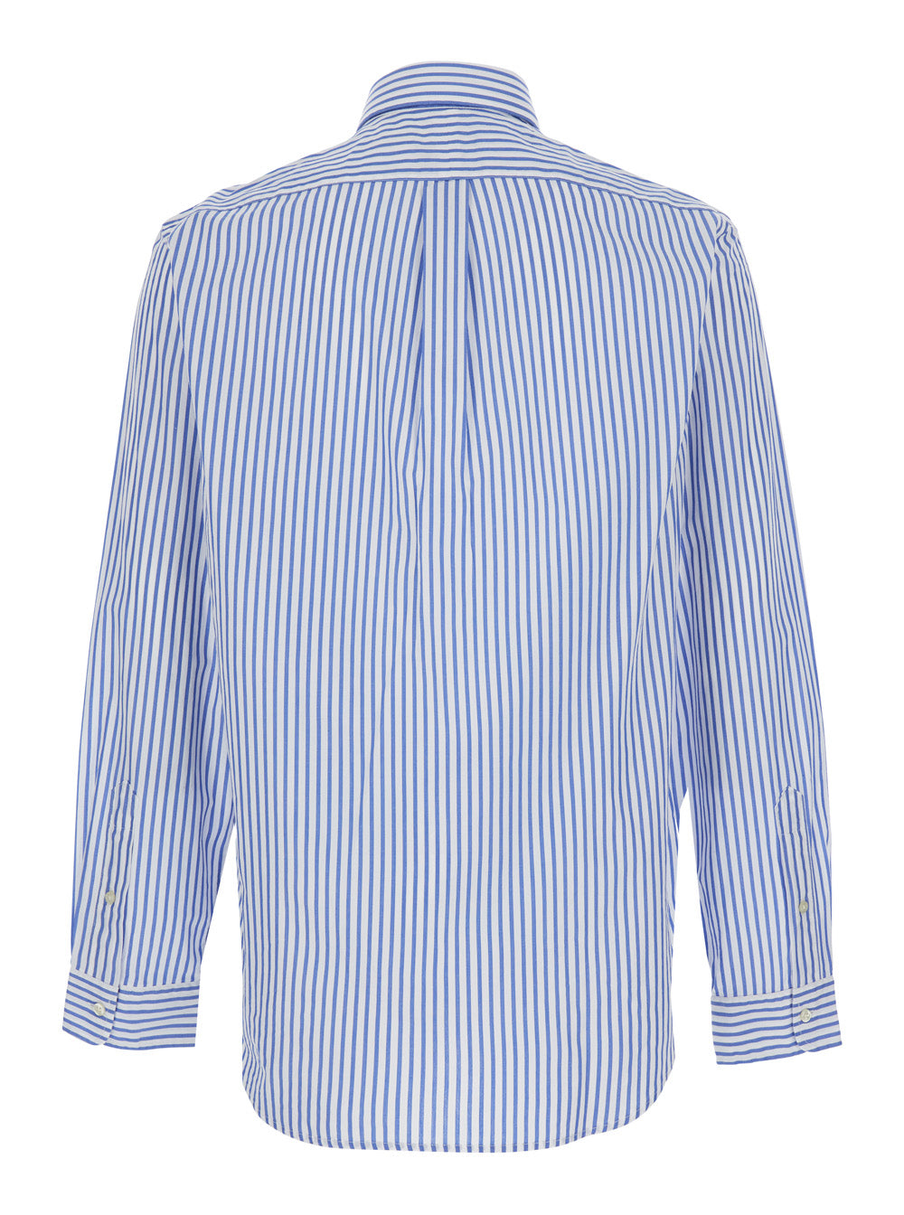 Light Blue Shirt With Striped Design And Classic Collar In Cotton Man Blouses