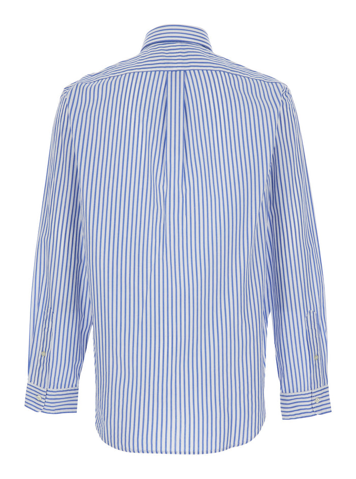 Light Blue Shirt With Striped Design And Classic Collar In Cotton Man Blouses