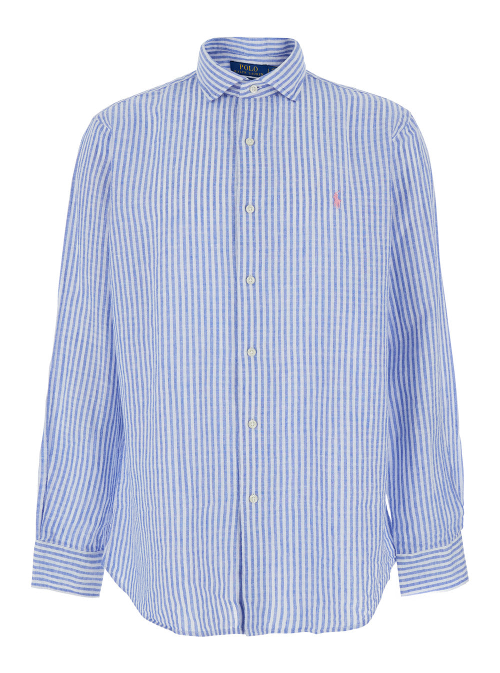Blue Striped Linen Shirt With Classic Collar And Long Sleeves For Men Light Blouses