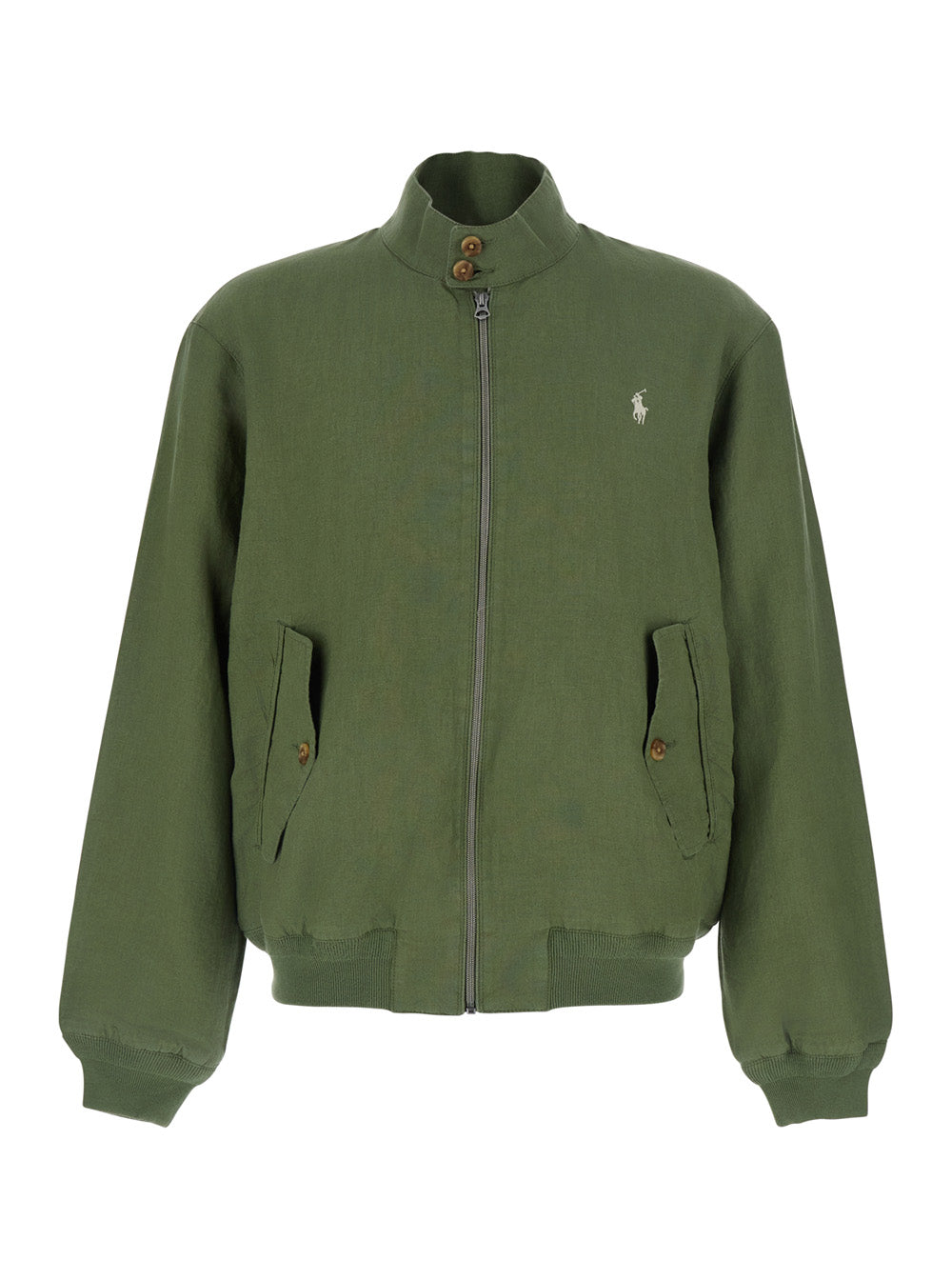 Jackets Wind Brkr Lino Green With Front Zip Closure For Men Linen