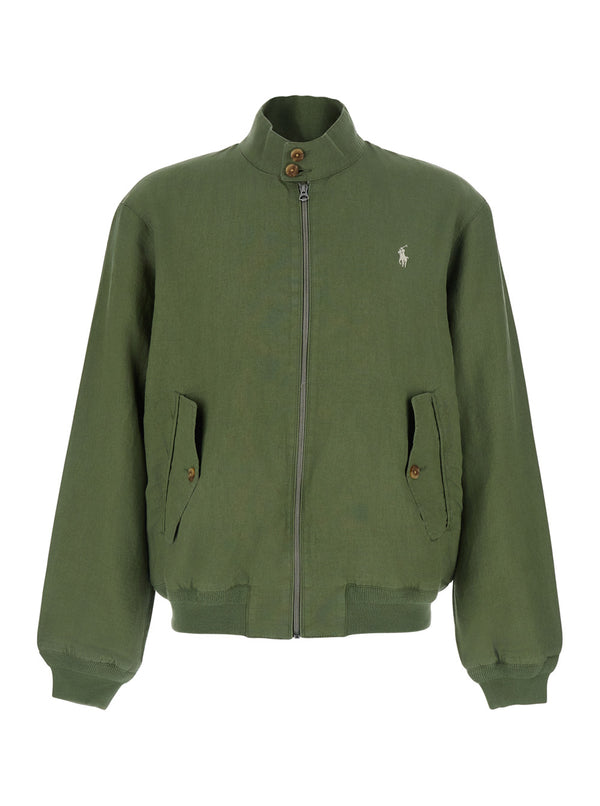 Jacket High-Collar Linen Green Coat
