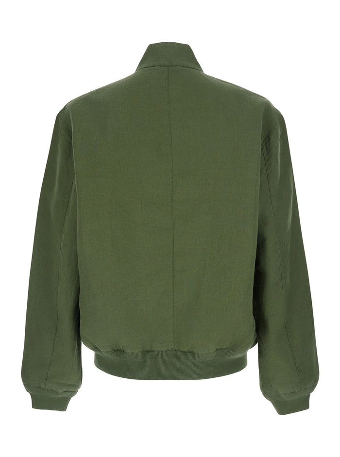 Jackets Wind Brkr Lino Green With Front Zip Closure For Men Linen