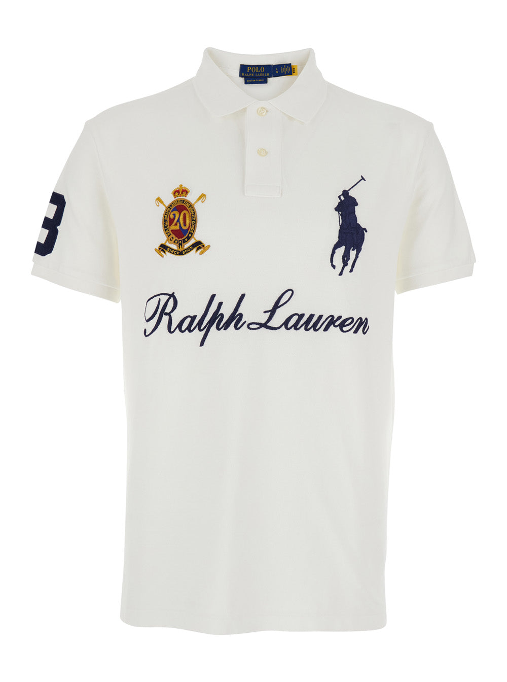 Classic Fit White Polo Shirt With Collar And Maxi Logo On The Front Cotton For Men Tshirts