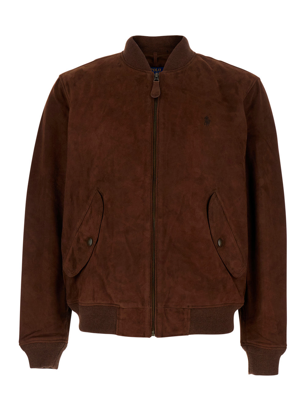Brown Bomber Jacket with Pony Embroidery on the Front in Suede for Men Goat Outerwear