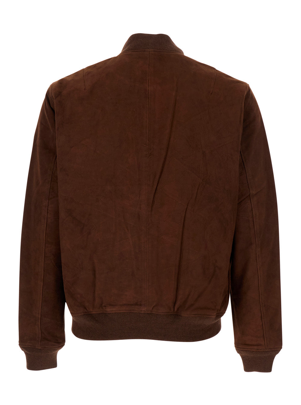 Brown Bomber Jacket with Pony Embroidery on the Front in Suede for Men Goat Outerwear
