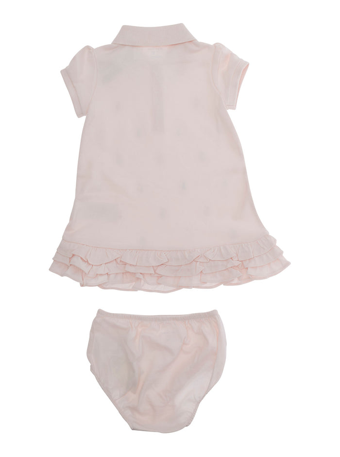 Ruffled Polo Dress And Bloomers With Short Sleeves Pink Cotton For Girl