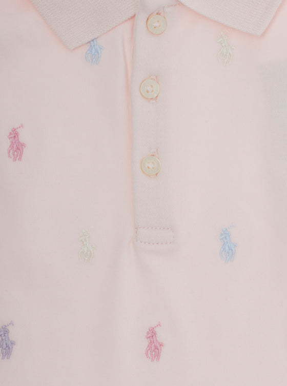 Ruffled Polo Dress And Bloomers With Short Sleeves Pink Cotton For Girl