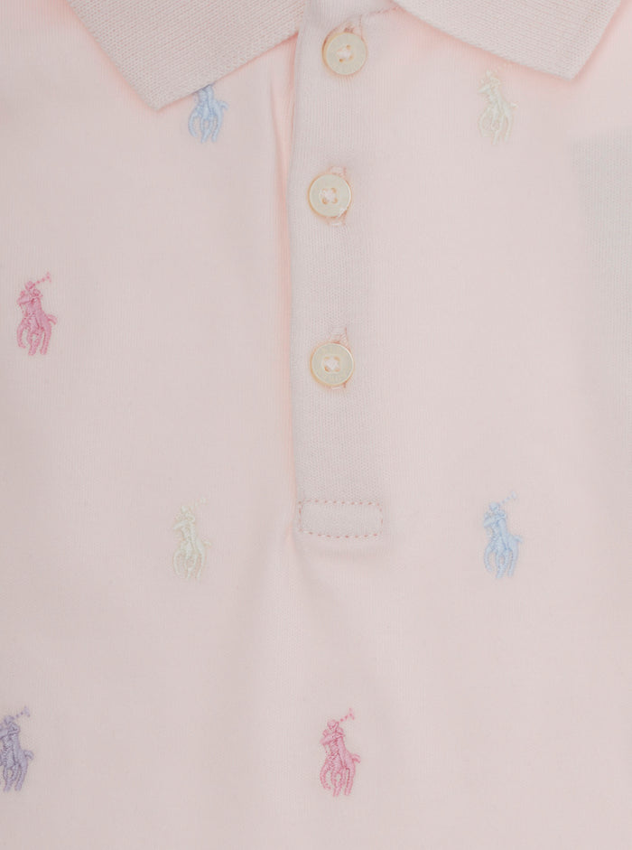 Ruffled Polo Dress And Bloomers With Short Sleeves Pink Cotton For Girl