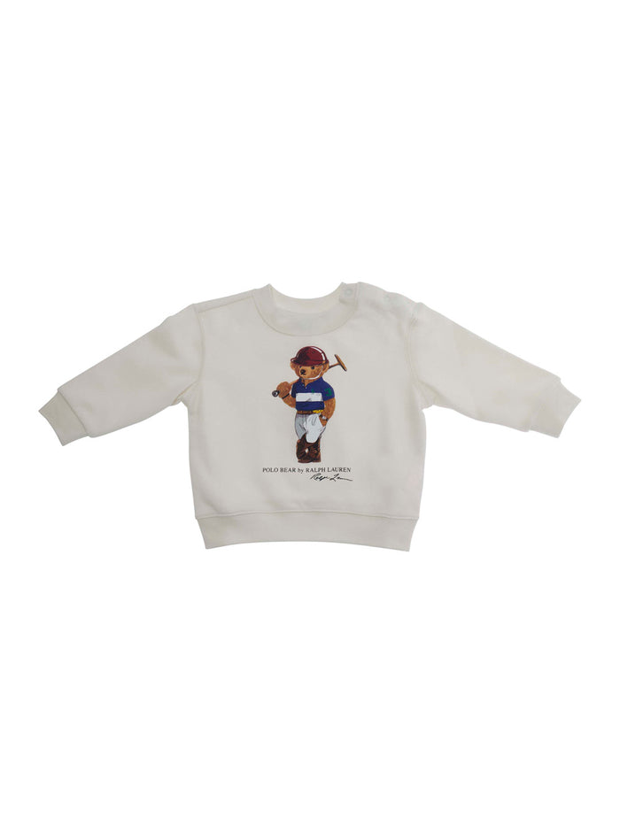 Crewneck Sweatshirt with Maxi Logo on the Front in Cotton Blend Baby White Recycled Polyester Sweatshirts