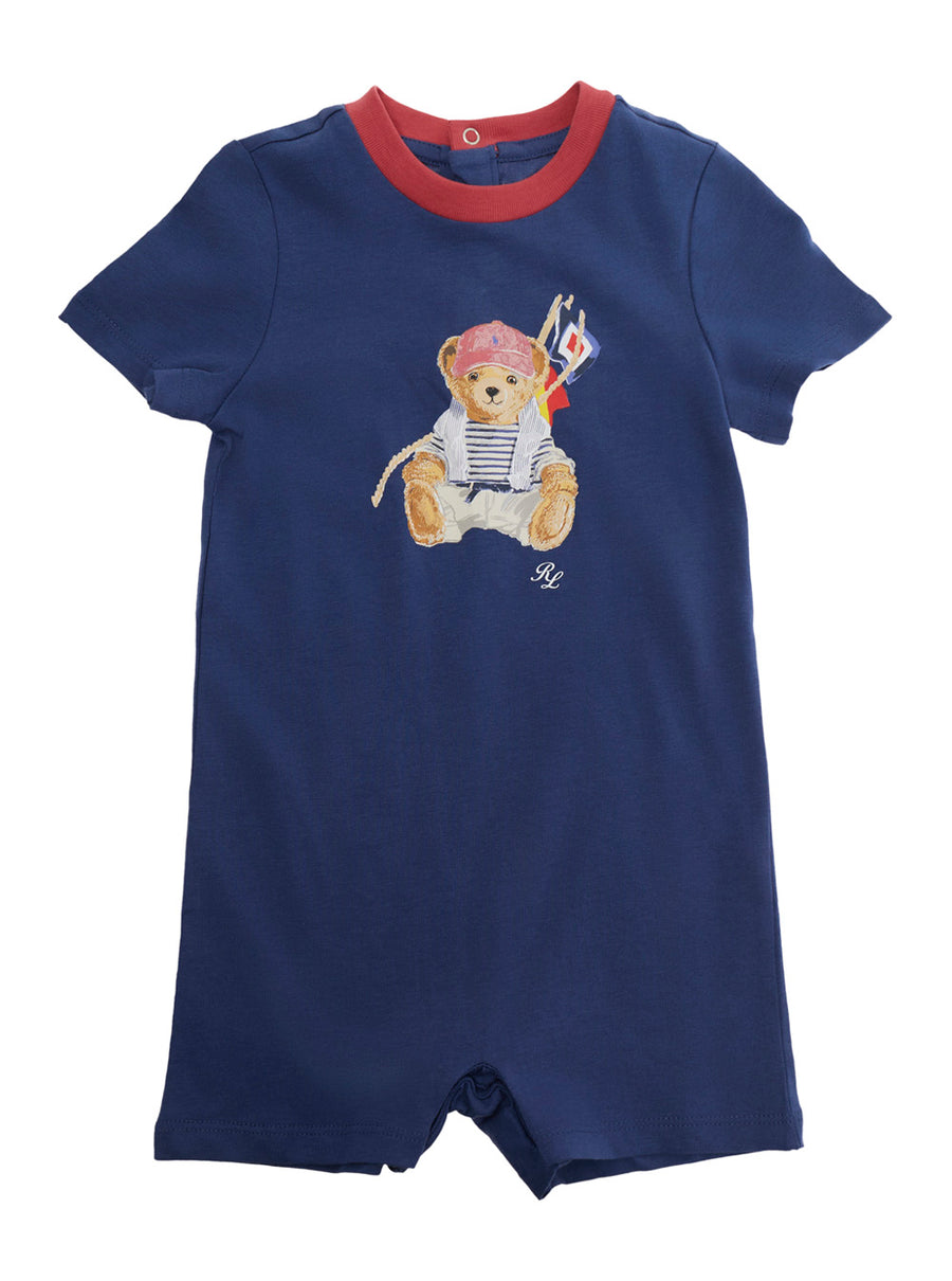 Knit Shortall Blue Cotton Jumpsuits