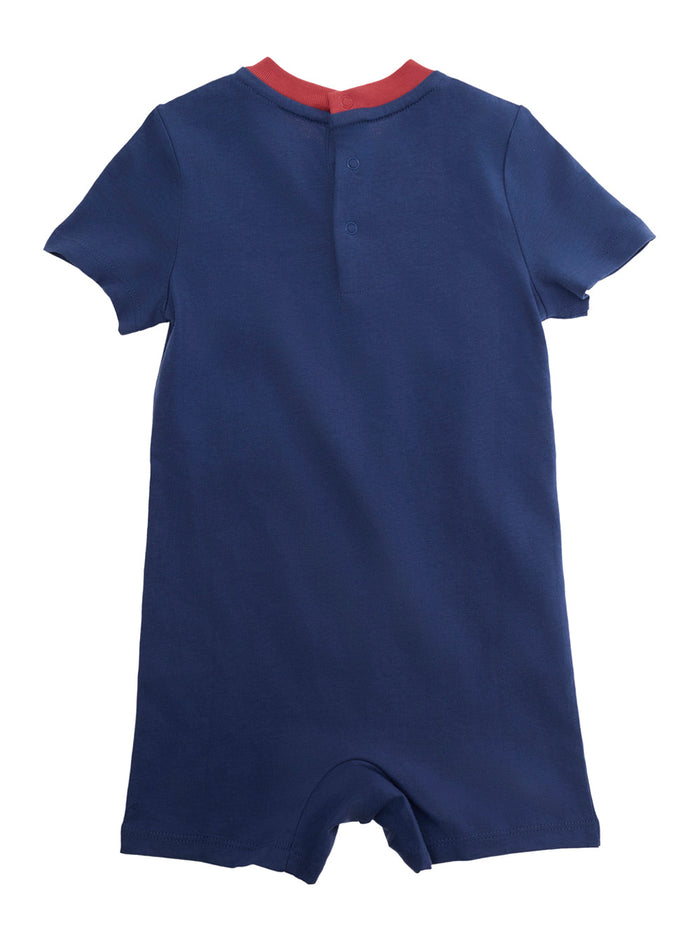 KNIT-SHORTALL Blue - Overall with adjustable straps and front logo In Cotton Child Blu Jumpsuits