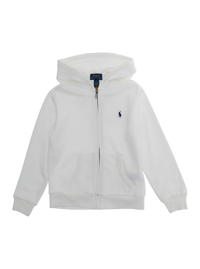 White Hoodie Ls Fz Hood-Knit Shirts-Sweatshirt With Fixed Hood And Front Zip Closure In Cotton For Women Polyester Sweatshirts