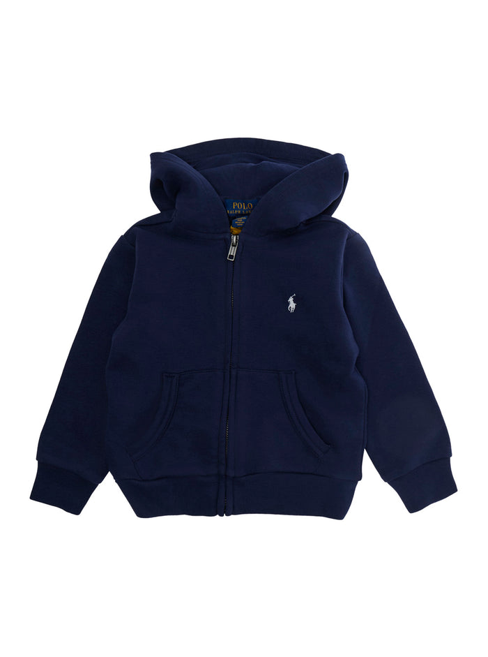 Hooded Sweatshirt With Zip, Featuring A Casual Design, Cotton, Blue Color, For Boy Blu Sweatshirts
