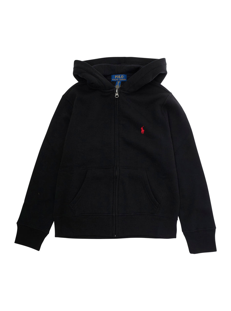 Kids Hooded Sweatshirt Pony Embroidery Black Cotton Hoods & Sweatshirts