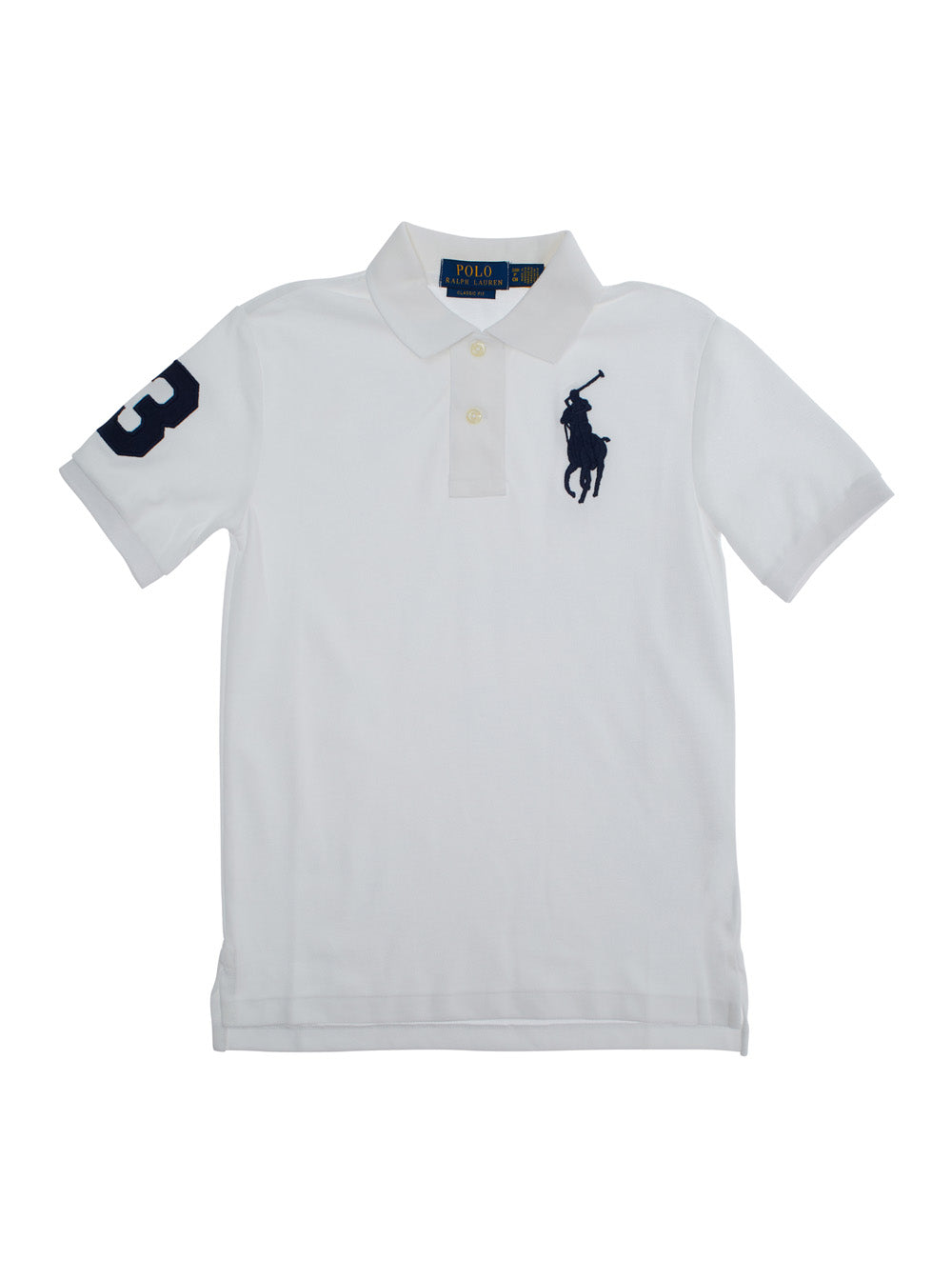 White Polo with Large Pony Embroidery on the Front and Numeric Detail Shoulder in Cotton for Kids Tshirts Shirts