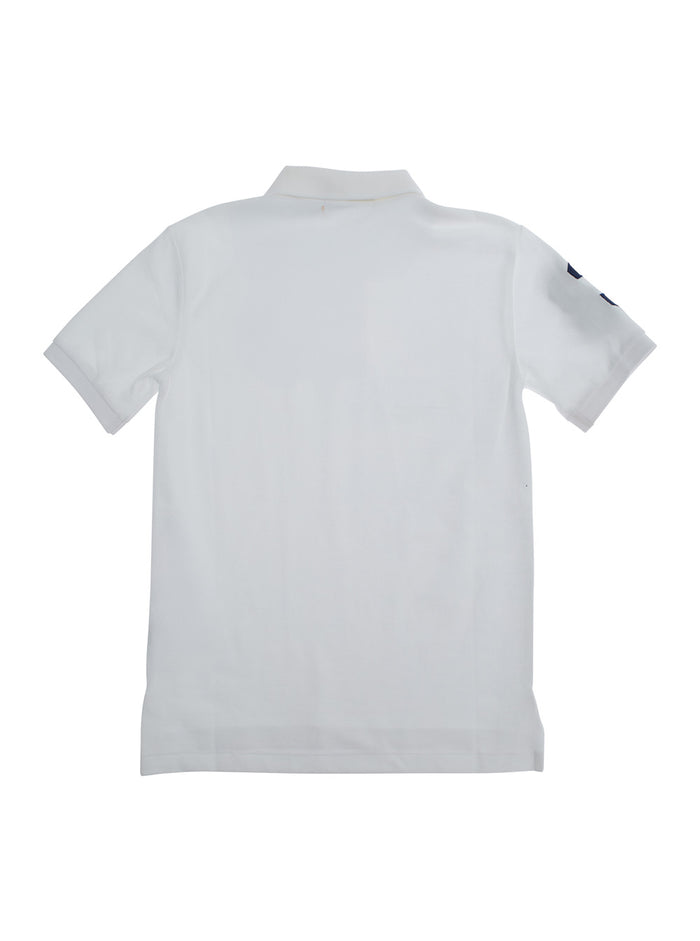 White Polo with Large Pony Embroidery on the Front and Numeric Detail Shoulder in Cotton for Kids Tshirts Shirts
